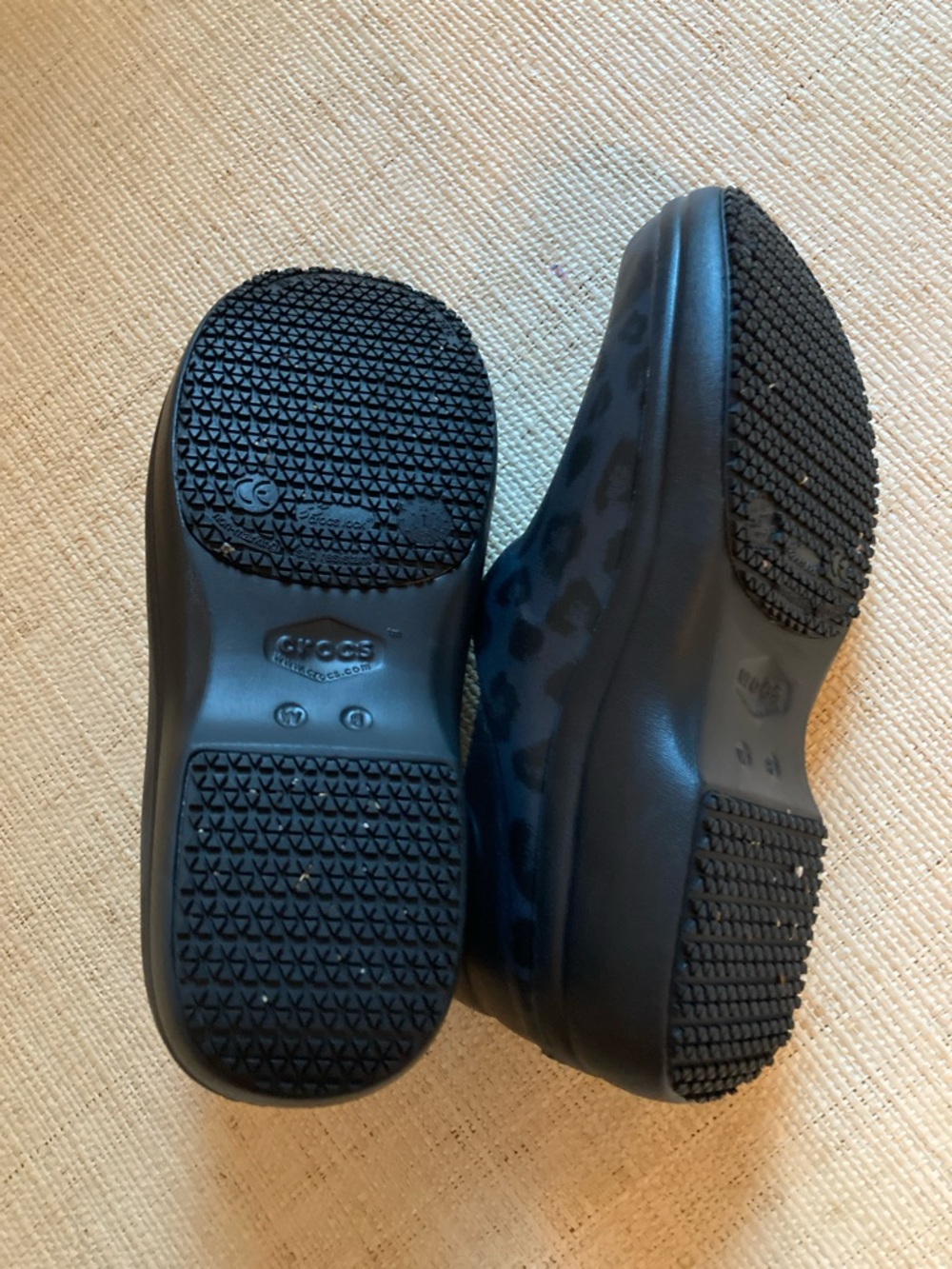 CROCS Black Leopard Print Slip-On Clogs - Picture 4 of 5